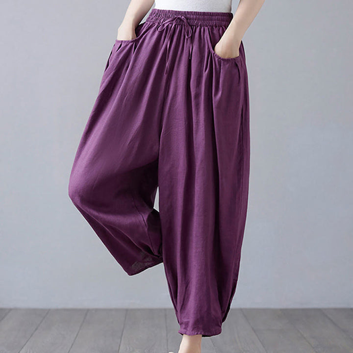 Pantaloni harem da donna in cotone e lino con tasche, Buddha Stones, modello estivo semplice e cropped - image 25