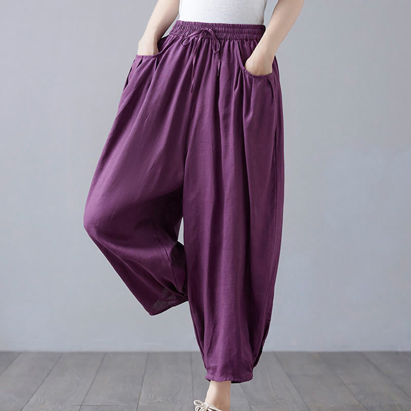 Pantaloni harem da donna in cotone e lino con tasche, Buddha Stones, modello estivo semplice e cropped - image 24