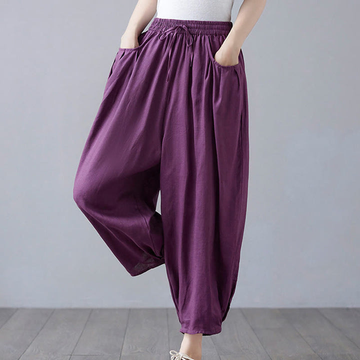 Pantaloni harem da donna in cotone e lino con tasche, Buddha Stones, modello estivo semplice e cropped - image 24