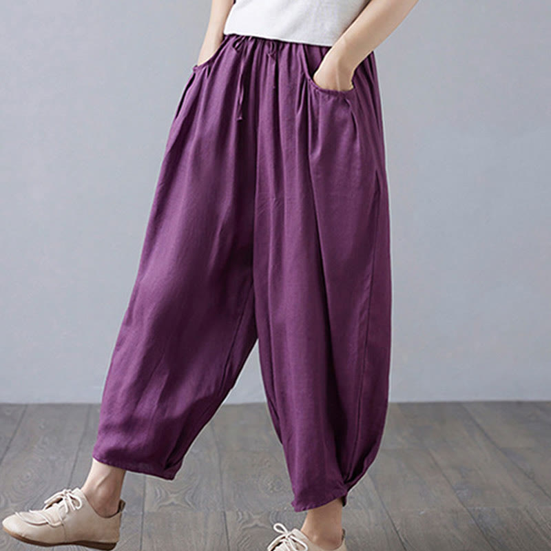 Pantaloni harem da donna in cotone e lino con tasche, Buddha Stones, modello estivo semplice e cropped - image 23