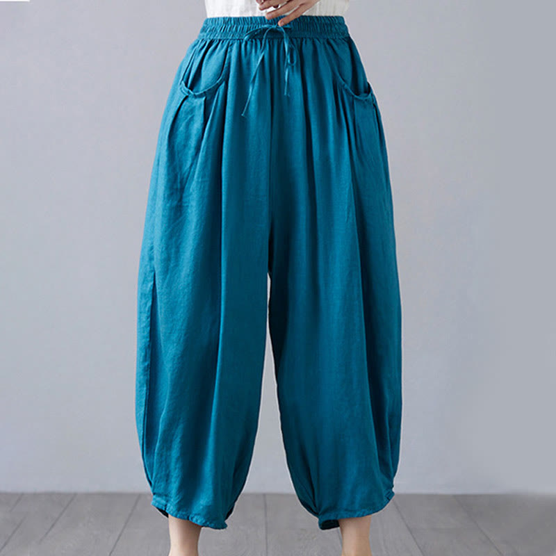 Pantaloni harem da donna in cotone e lino con tasche, Buddha Stones, modello estivo semplice e cropped - image 31