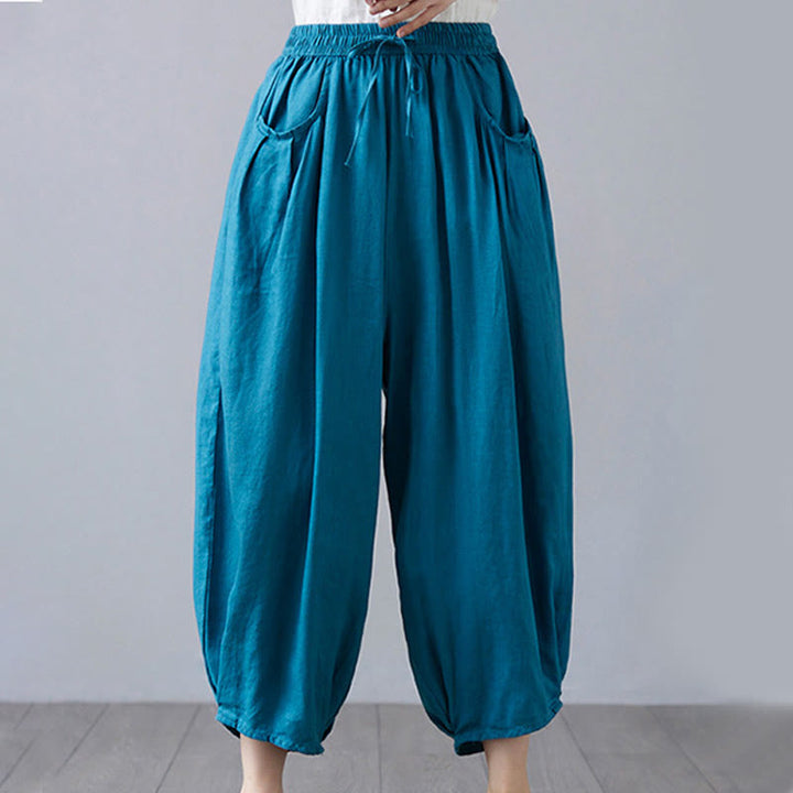 Pantaloni harem da donna in cotone e lino con tasche, Buddha Stones, modello estivo semplice e cropped - image 31