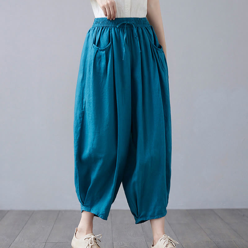 Pantaloni harem da donna in cotone e lino con tasche, Buddha Stones, modello estivo semplice e cropped - image 29