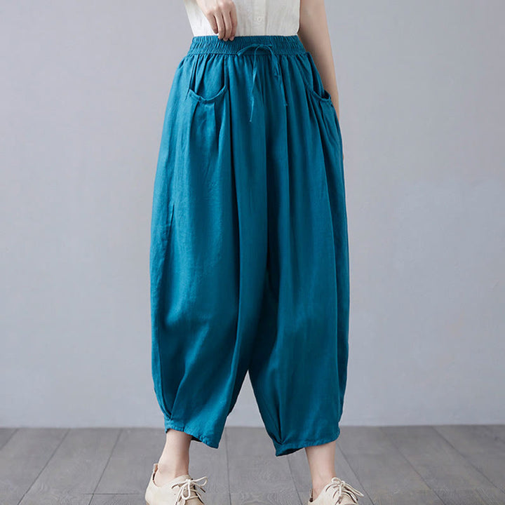Pantaloni harem da donna in cotone e lino con tasche, Buddha Stones, modello estivo semplice e cropped - image 29
