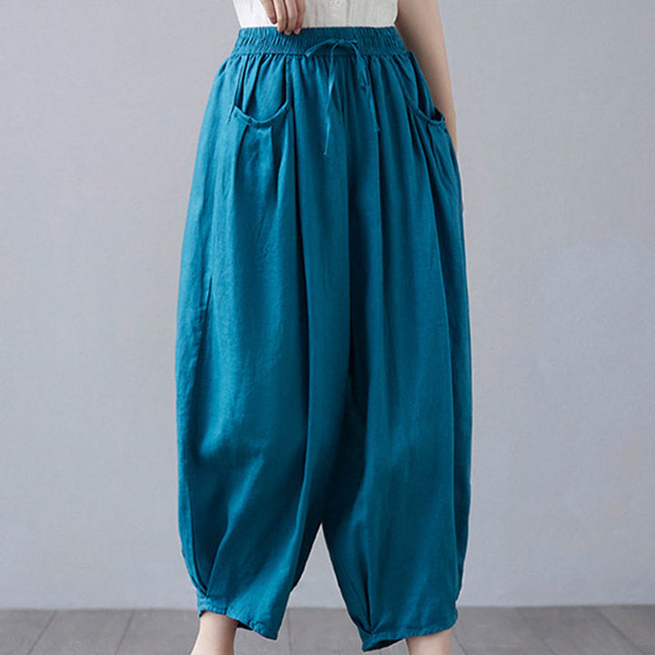 Pantaloni harem da donna in cotone e lino con tasche, Buddha Stones, modello estivo semplice e cropped - image 30
