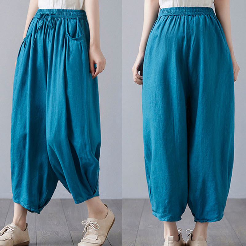 Pantaloni harem da donna in cotone e lino con tasche, Buddha Stones, modello estivo semplice e cropped - image 33