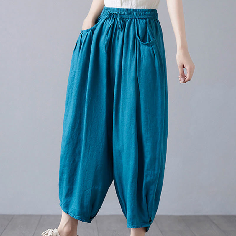 Pantaloni harem da donna in cotone e lino con tasche, Buddha Stones, modello estivo semplice e cropped - image 32