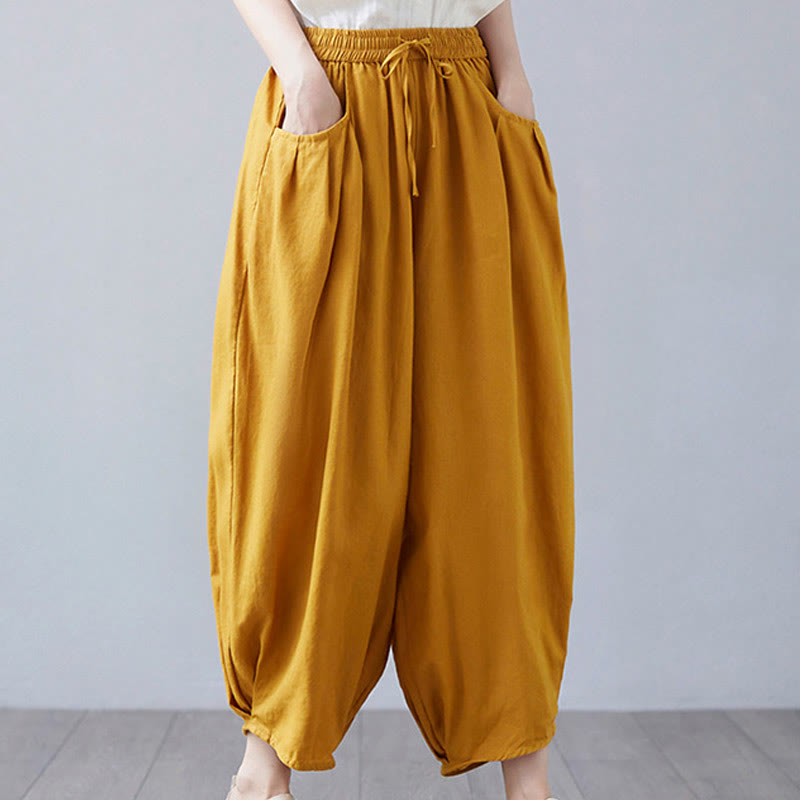 Pantaloni harem da donna in cotone e lino con tasche, Buddha Stones, modello estivo semplice e cropped - image 35