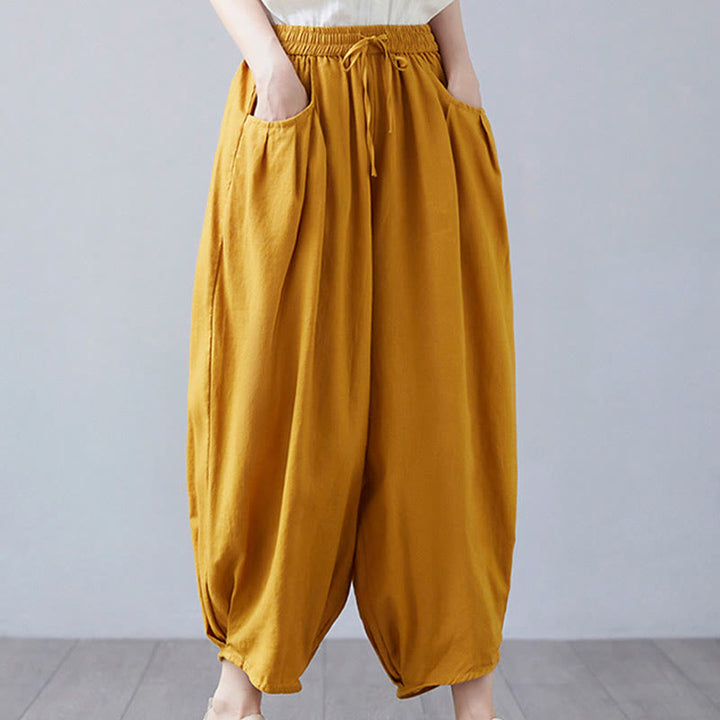 Pantaloni harem da donna in cotone e lino con tasche, Buddha Stones, modello estivo semplice e cropped - image 35