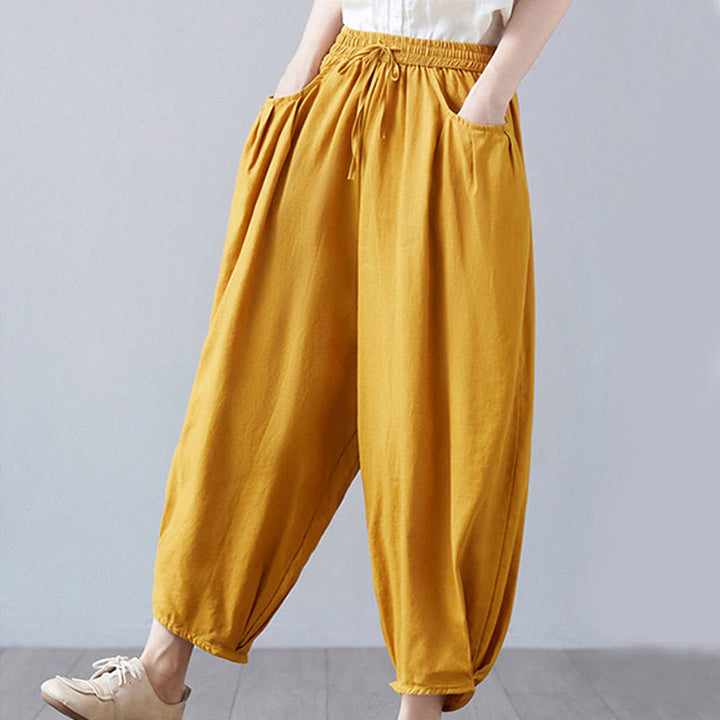 Pantaloni harem da donna in cotone e lino con tasche, Buddha Stones, modello estivo semplice e cropped - image 39
