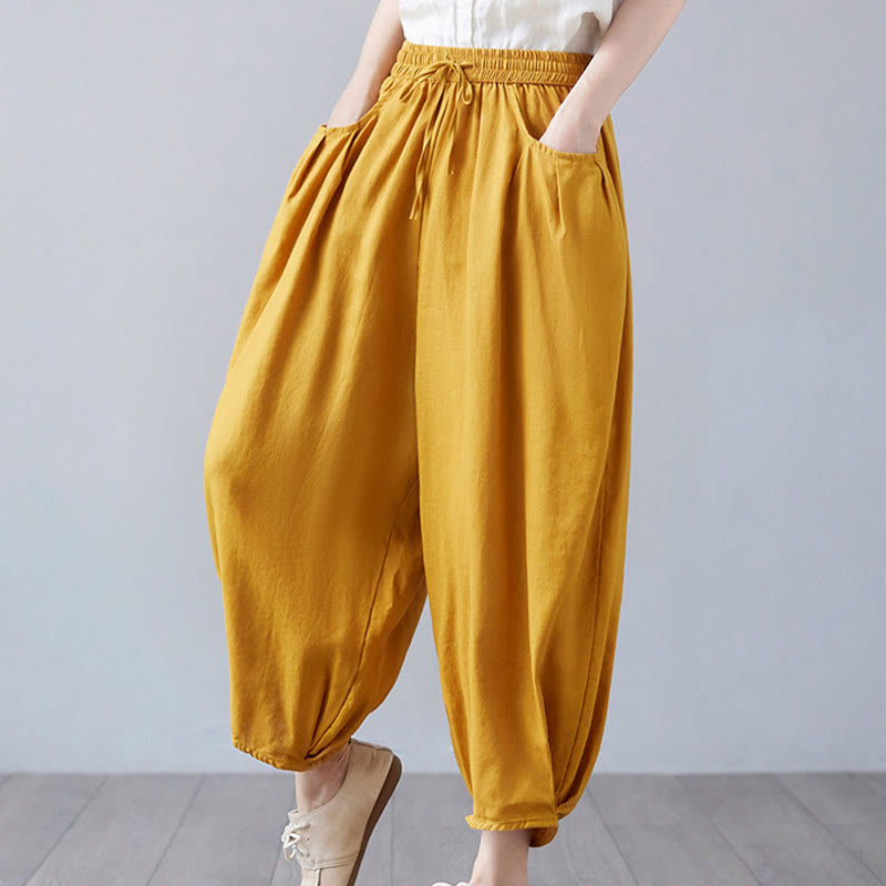 Pantaloni harem da donna in cotone e lino con tasche, Buddha Stones, modello estivo semplice e cropped - image 37