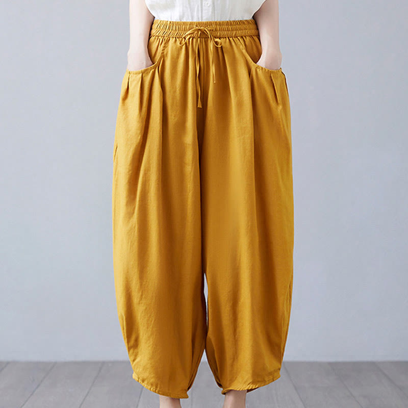 Pantaloni harem da donna in cotone e lino con tasche, Buddha Stones, modello estivo semplice e cropped - Oro - US12, UK/AU16, EU44 (3XL) - image 34