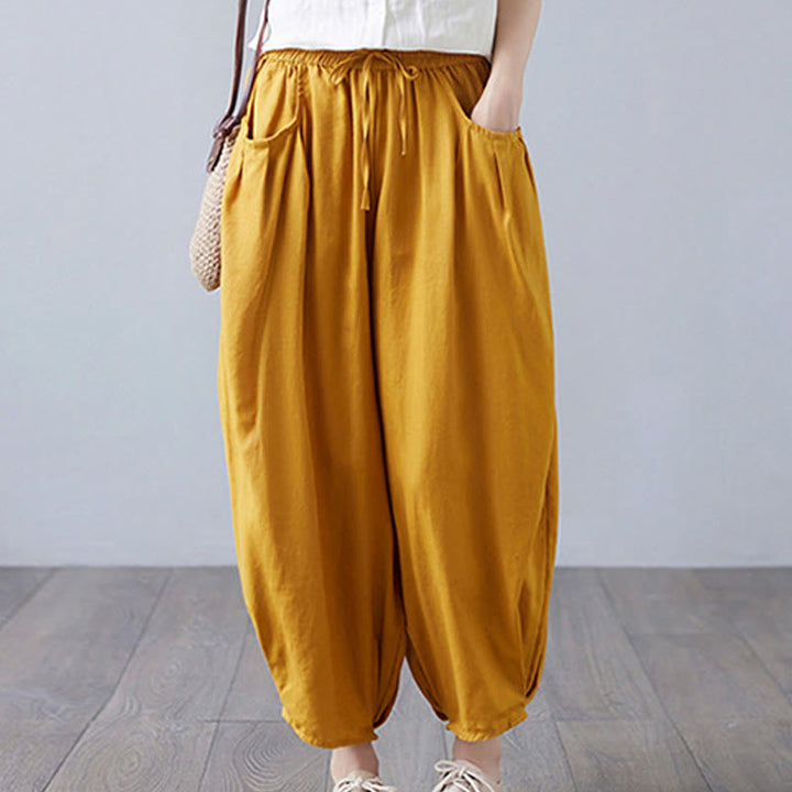 Pantaloni harem da donna in cotone e lino con tasche, Buddha Stones, modello estivo semplice e cropped - image 36