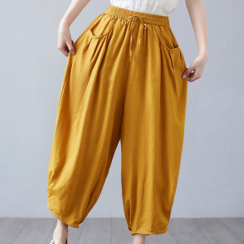 Pantaloni harem da donna in cotone e lino con tasche, Buddha Stones, modello estivo semplice e cropped - image 38