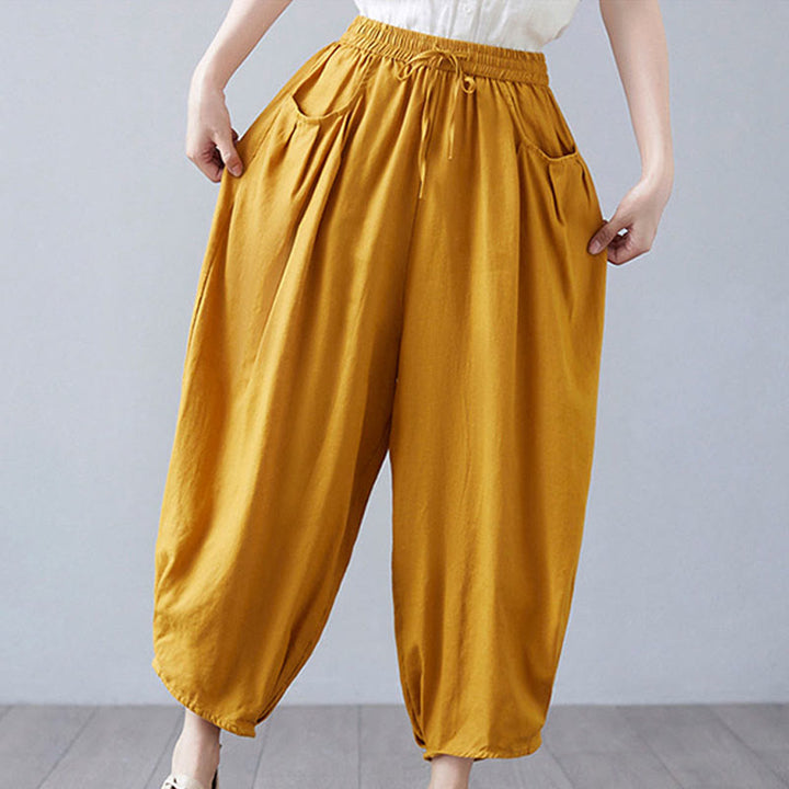 Pantaloni harem da donna in cotone e lino con tasche, Buddha Stones, modello estivo semplice e cropped - image 38