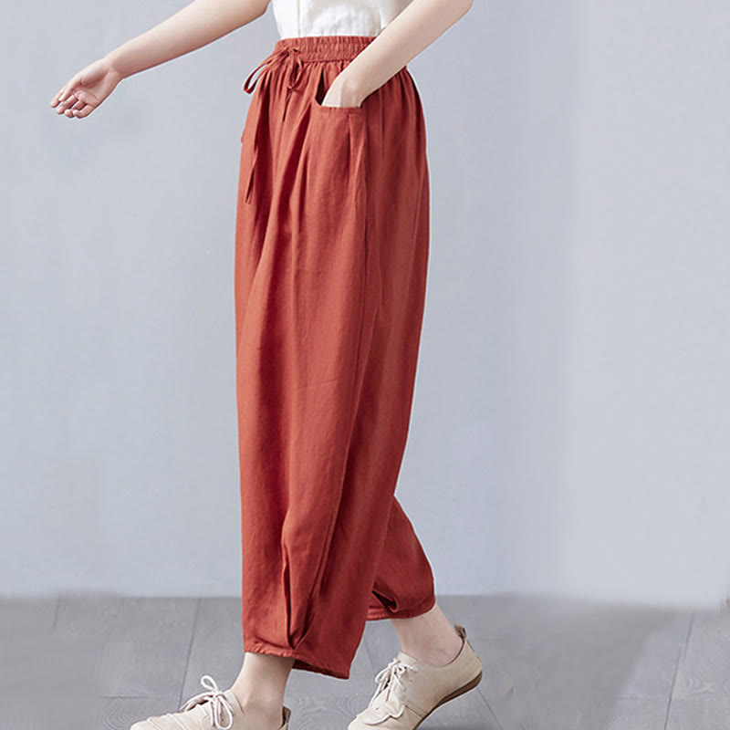 Pantaloni harem da donna in cotone e lino con tasche, Buddha Stones, modello estivo semplice e cropped - image 46