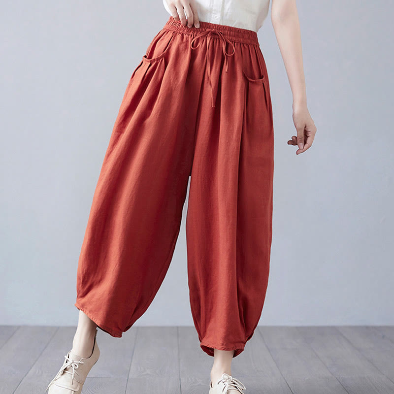 Pantaloni harem da donna in cotone e lino con tasche, Buddha Stones, modello estivo semplice e cropped - image 43