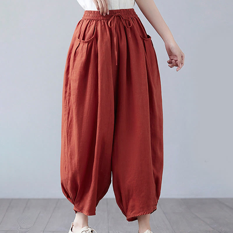 Pantaloni harem da donna in cotone e lino con tasche, Buddha Stones, modello estivo semplice e cropped - image 42