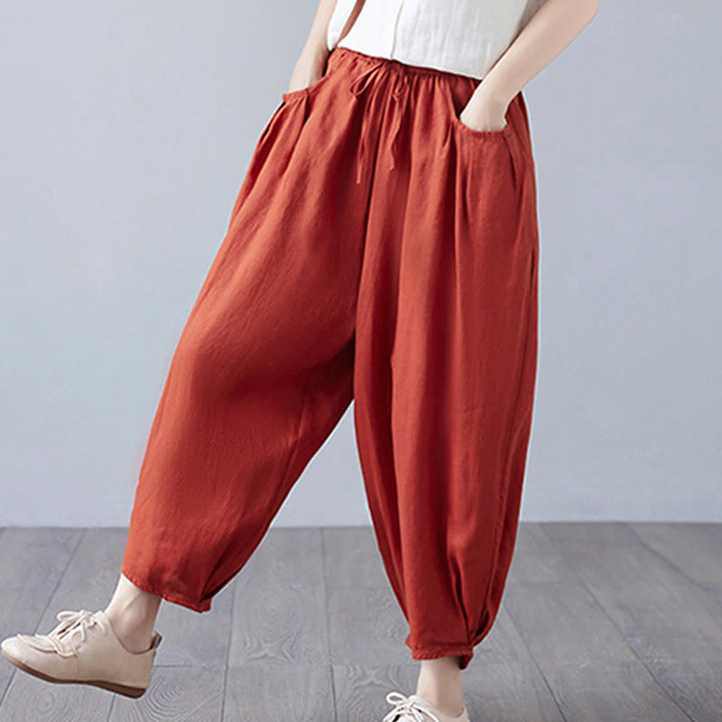 Pantaloni harem da donna in cotone e lino con tasche, Buddha Stones, modello estivo semplice e cropped - image 44
