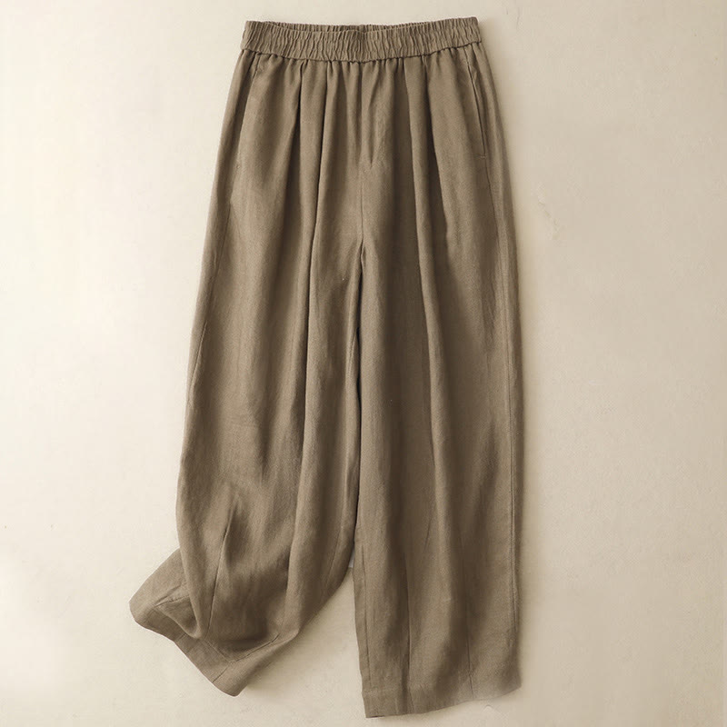 Pantaloni harem da donna in cotone e lino con tasche, modello Buddha Stones Summer Plain - Tan - US8-10, UK/AU12-14, EU40-42 (2XL) - image 0