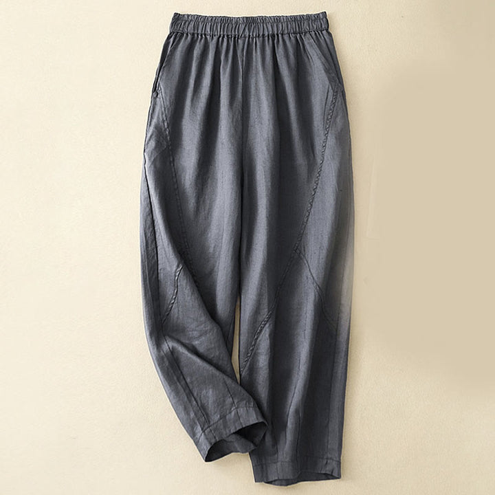 Pantaloni harem da donna in cotone e lino con tasche, modello Buddha Stones, casual e semplici, cropped - SteelBlue - US8-10, UK/AU12-14, EU40-42 (2XL) - image 1