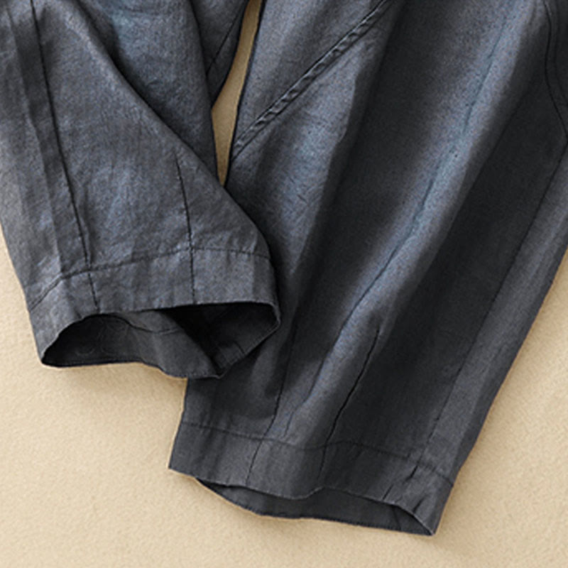 Pantaloni harem da donna in cotone e lino con tasche, modello Buddha Stones, casual e semplici, cropped - image 3