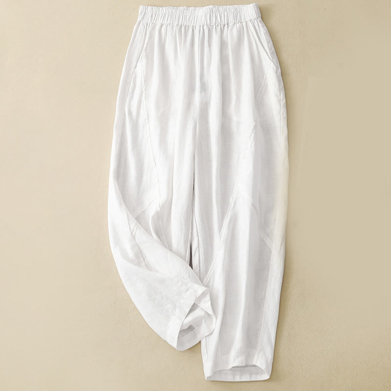 Pantaloni harem da donna in cotone e lino con tasche, modello Buddha Stones, casual e semplici, cropped - Bianco - US8-10, UK/AU12-14, EU40-42 (2XL) - image 5