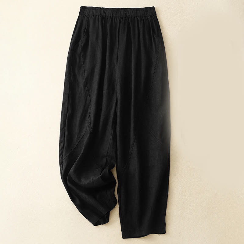 Pantaloni harem da donna in cotone e lino con tasche, modello Buddha Stones, casual e semplici, cropped - Nero - US8-10, UK/AU12-14, EU40-42 (2XL) - image 11