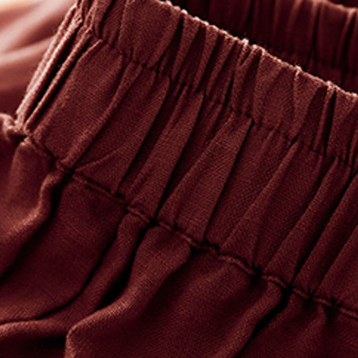 Pantaloni corti casual da donna in lino con motivo Buddha Stones, modello harem con tasche. - image 17