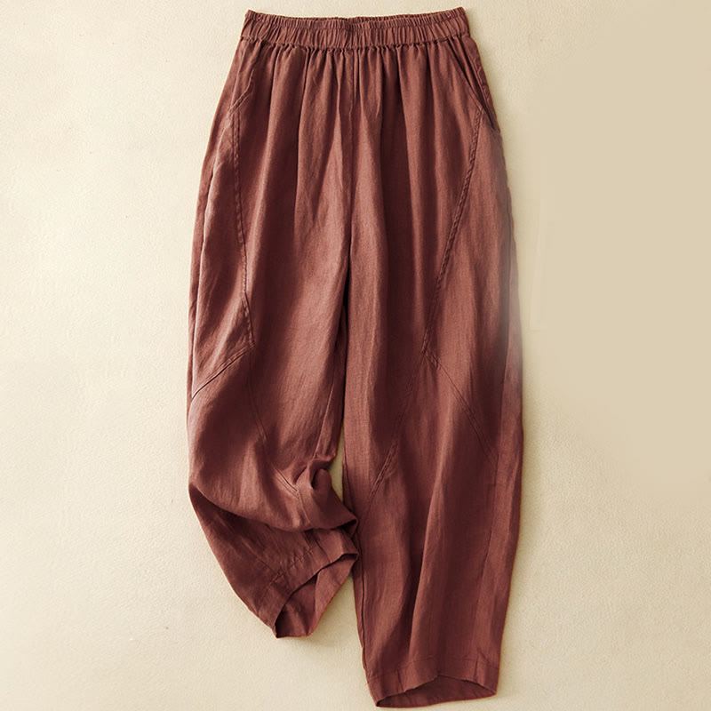 Pantaloni harem da donna in cotone e lino con tasche, modello Buddha Stones, casual e semplici, cropped - Marrone - US8-10, UK/AU12-14, EU40-42 (2XL) - image 15