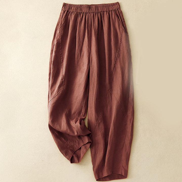 Pantaloni corti casual da donna in lino con motivo Buddha Stones, modello harem con tasche. - Marrone - US8-10, UK/AU12-14, EU40-42 (2XL) - image 15