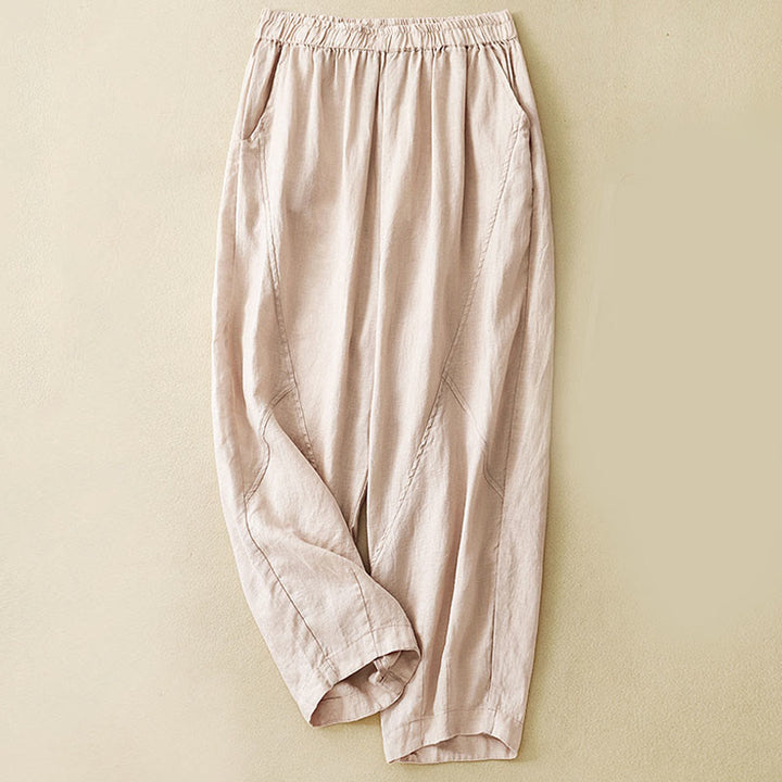 Pantaloni harem da donna in cotone e lino con tasche, modello Buddha Stones, casual e semplici, cropped - PeachPuff - US8-10, UK/AU12-14, EU40-42 (2XL) - image 20