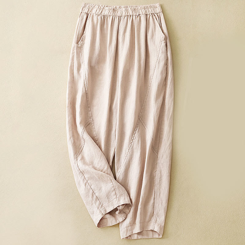 Pantaloni harem da donna in cotone e lino con tasche, modello Buddha Stones, casual e semplici, cropped - PeachPuff - US8-10, UK/AU12-14, EU40-42 (2XL) - image 21