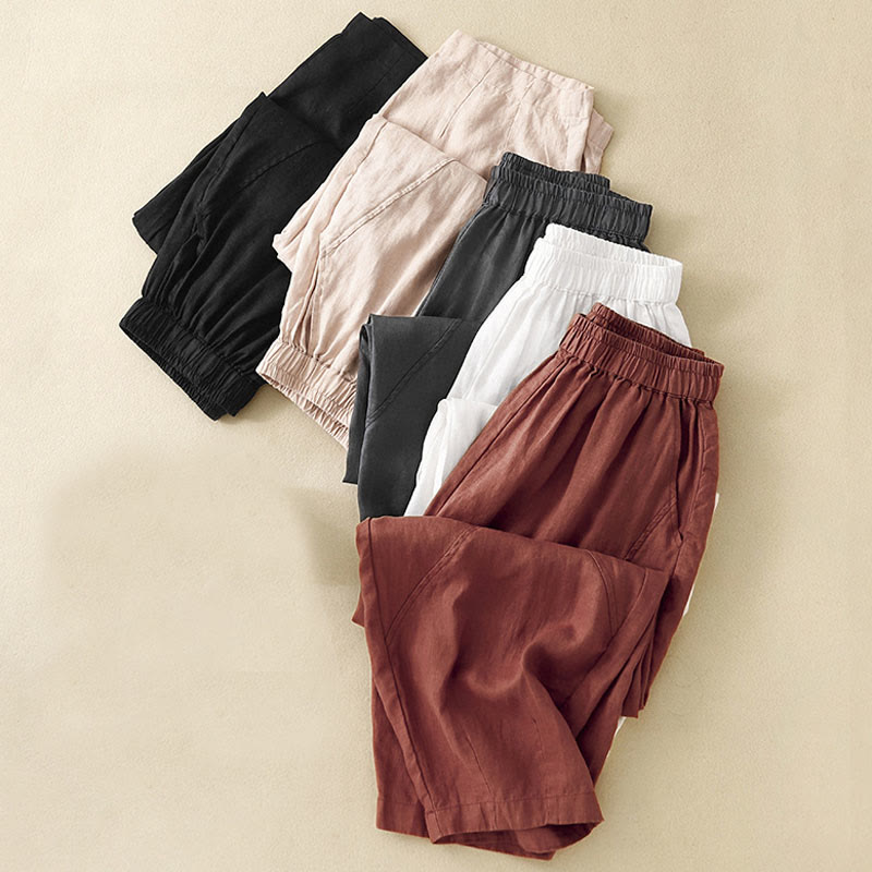 Pantaloni harem da donna in cotone e lino con tasche, modello Buddha Stones, casual e semplici, cropped - image 30