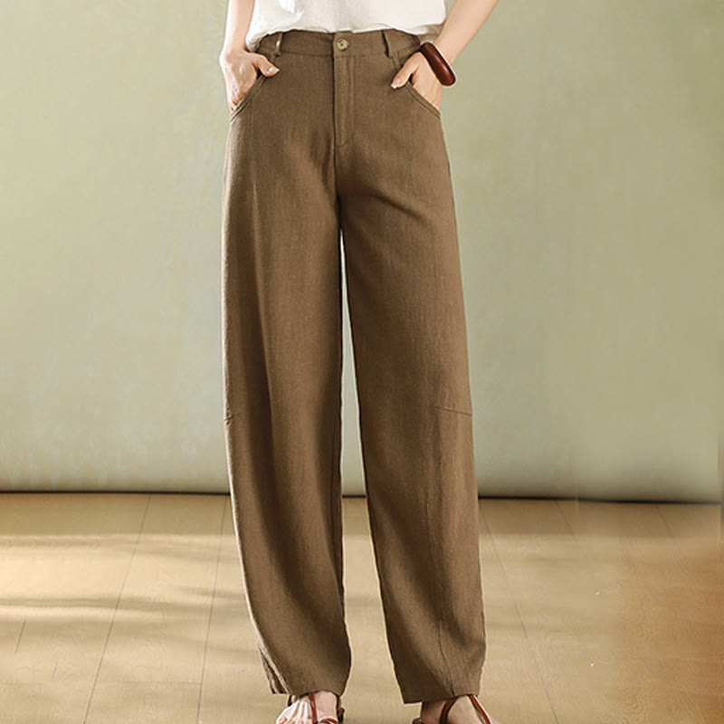Pantaloni da donna in lino con tasche e bottoni color puro Buddha Stones - Perù - US6, UK/AU10, EU38 (XL) - image 1