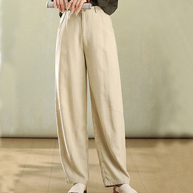 Pantaloni da donna in lino con tasche e bottoni color puro Buddha Stones - Seta di mais - US6, UK/AU10, EU38 (XL) - image 3