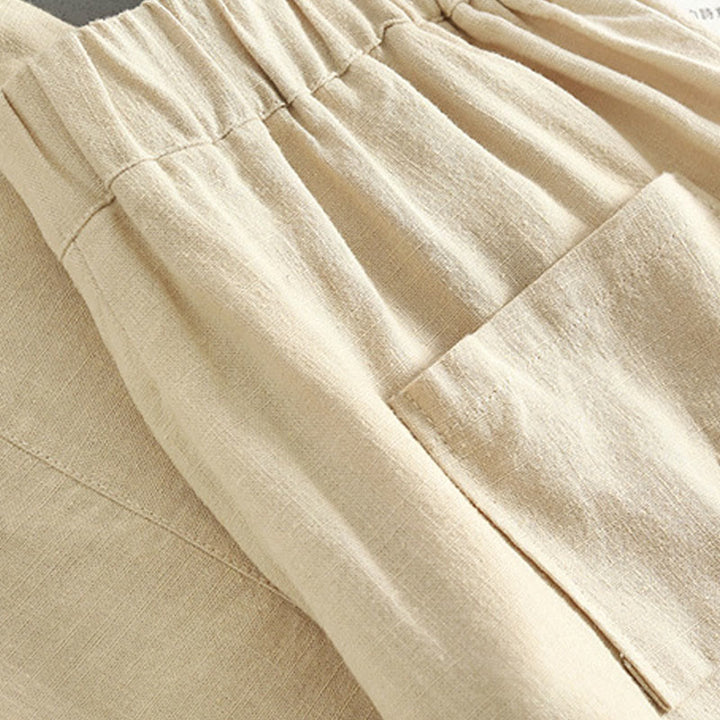 Pantaloni da donna in lino con tasche e bottoni color puro Buddha Stones - image 10