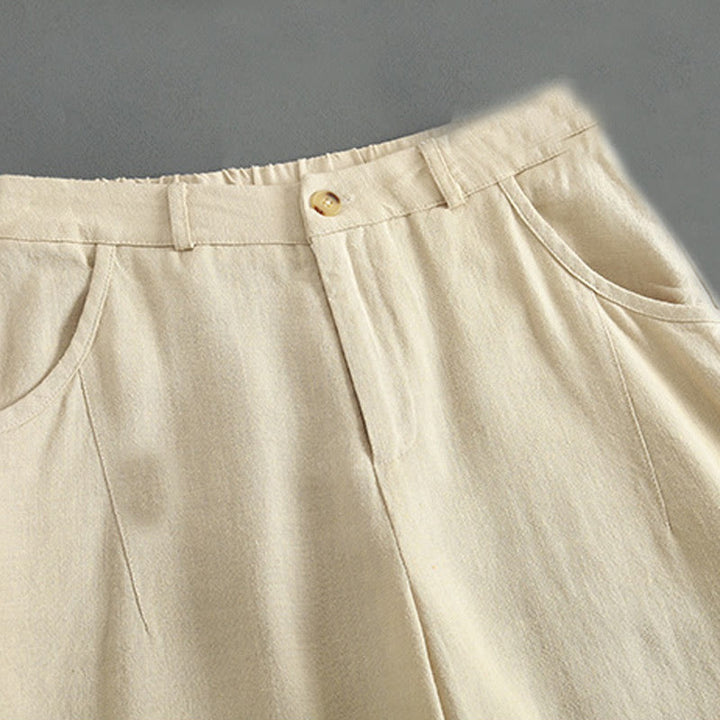 Pantaloni da donna in lino con tasche e bottoni color puro Buddha Stones - image 9