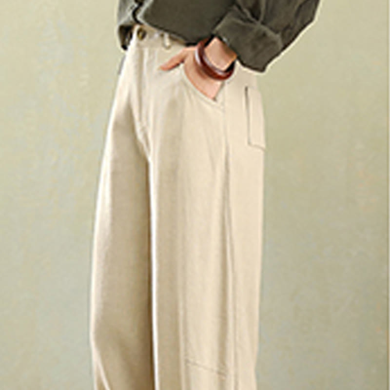 Pantaloni da donna in lino con tasche e bottoni color puro Buddha Stones - image 6