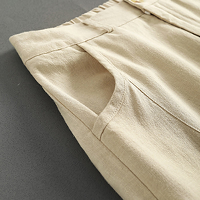 Pantaloni da donna in lino con tasche e bottoni color puro Buddha Stones - image 11