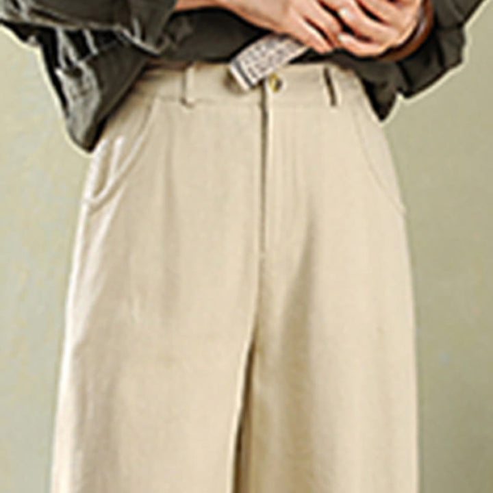 Pantaloni da donna in lino con tasche e bottoni color puro Buddha Stones - image 5