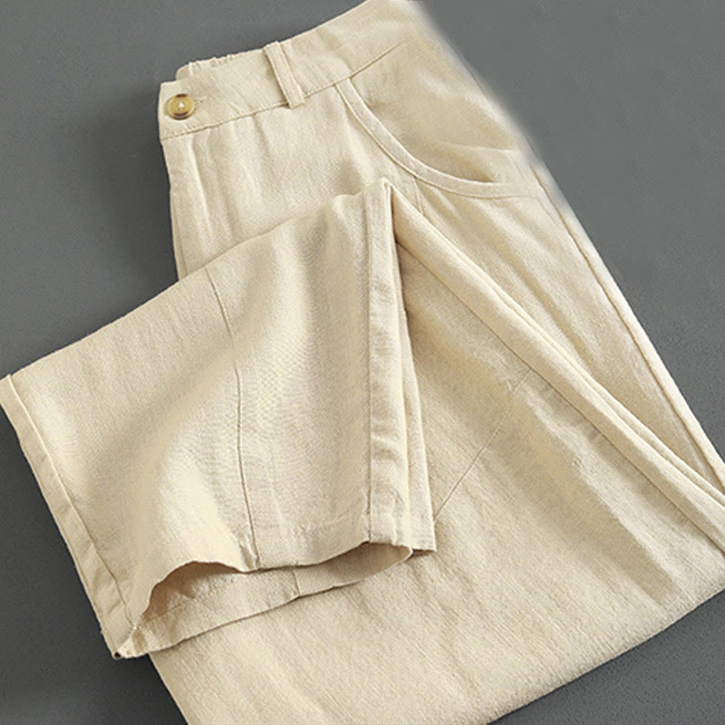 Pantaloni da donna in lino con tasche e bottoni color puro Buddha Stones - image 12