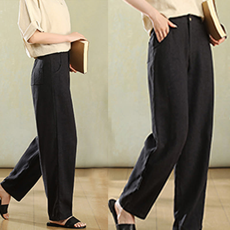 Pantaloni da donna in lino con tasche e bottoni color puro Buddha Stones - image 15