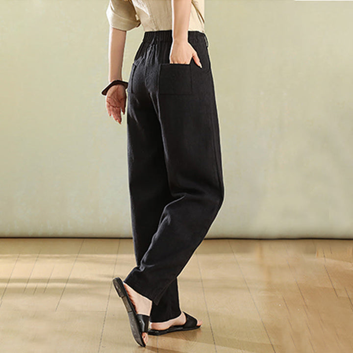 Pantaloni da donna in lino con tasche e bottoni color puro Buddha Stones - image 14