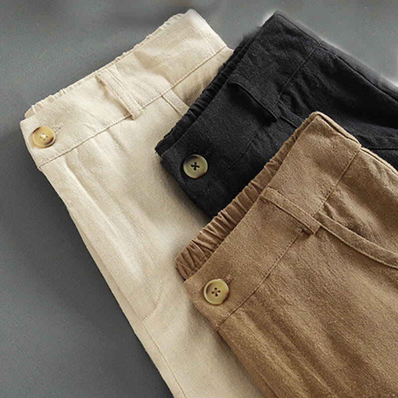 Pantaloni da donna in lino con tasche e bottoni color puro Buddha Stones - image 16