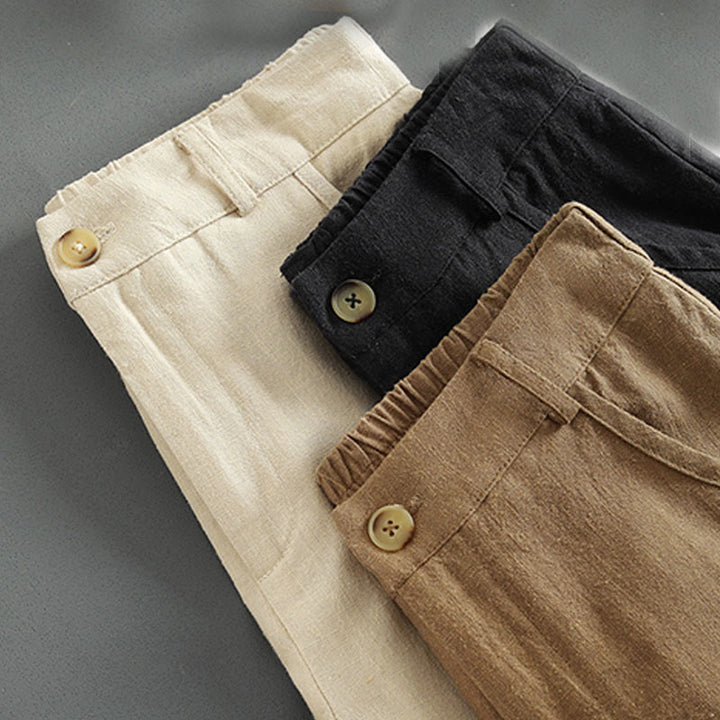 Pantaloni da donna in lino con tasche e bottoni color puro Buddha Stones - image 16