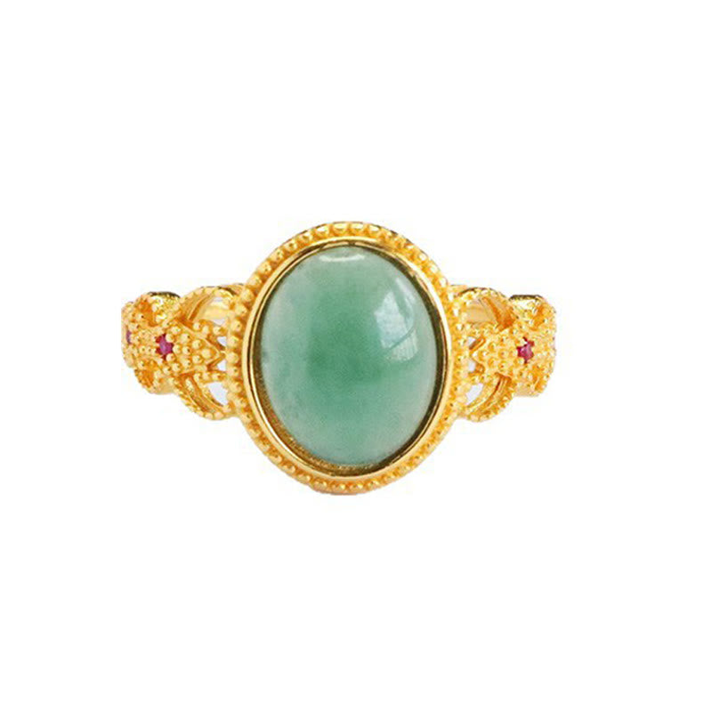 Anello portafortuna in giada con design cavo, placcato in oro e argento sterling 925 naturale Buddha Stones - image 13