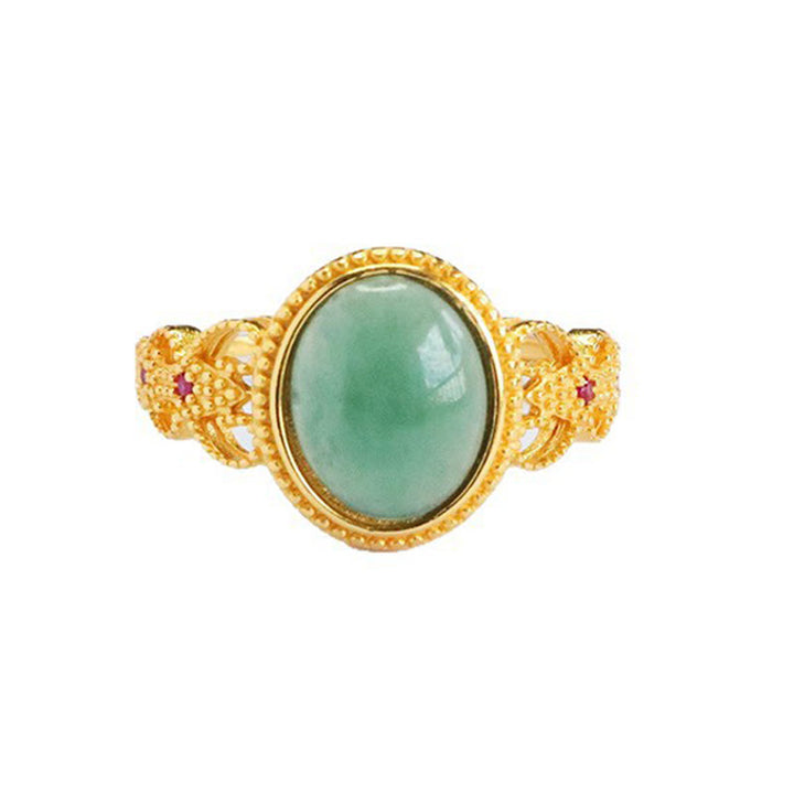 Anello portafortuna in giada con design cavo, placcato in oro e argento sterling 925 naturale Buddha Stones - image 13