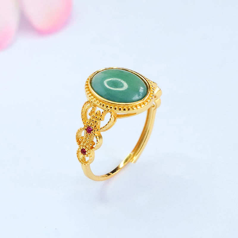 Anello portafortuna in giada con design cavo, placcato in oro e argento sterling 925 naturale Buddha Stones - image 5