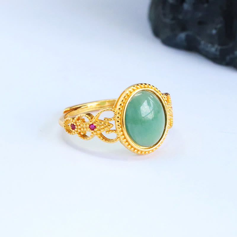 Anello portafortuna in giada con design cavo, placcato in oro e argento sterling 925 naturale Buddha Stones - image 8